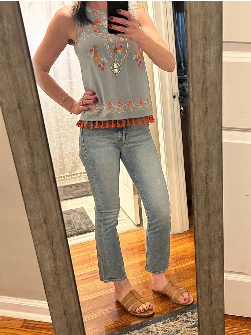 NWT THML The Waylon Tassel Embroidered Tank Top Boho Sleeveless - Picture 5 of 14